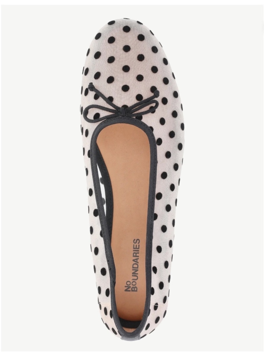 No Boundaries Beige Polka Dot Ballet Flats with Black Trim